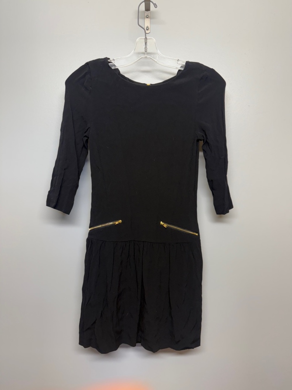 Ever New Black Crew Neck 3/4 Sleeve Zipper Mini Dress